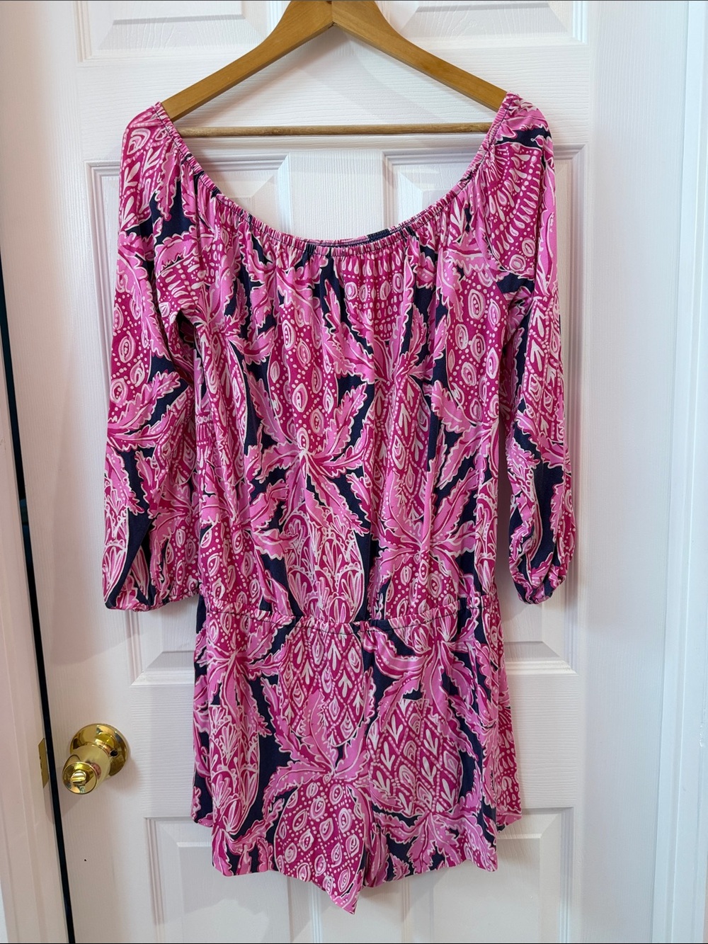 Lilly Pulitzer Pink & Navy Floral Off-Shoulder Romper